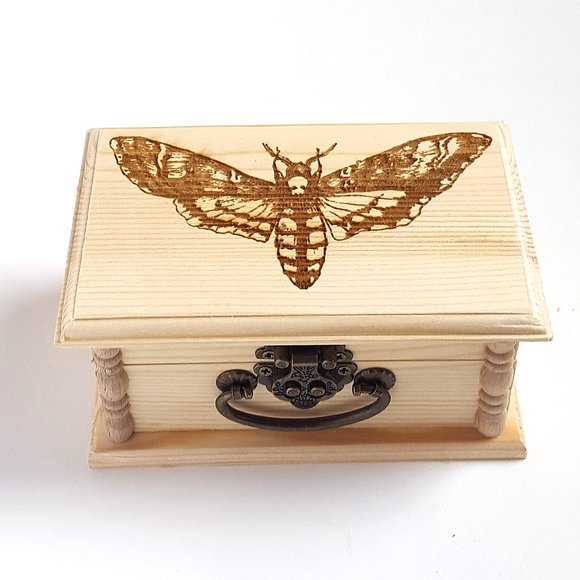 Death's Head Moth Small Wooden Box Storage & Decor - Picture 3 of 6